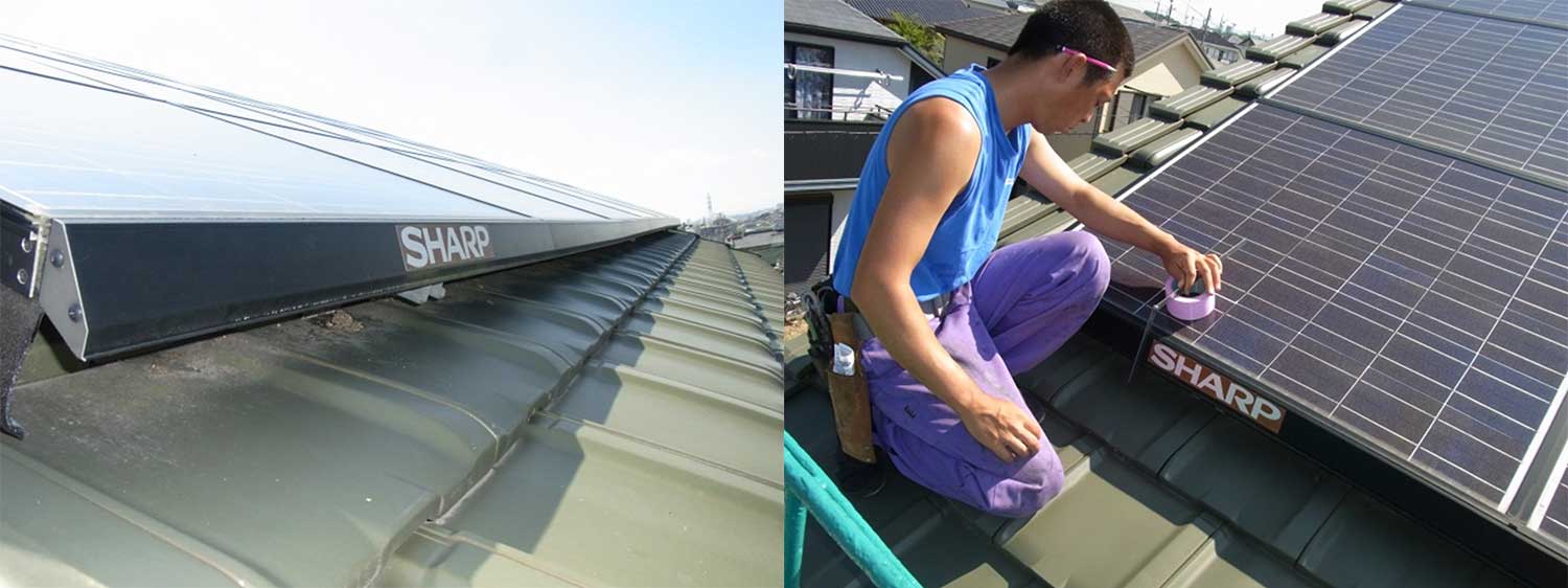 左：施工前／右：ソーラーパネルの寸法や取り付け角度、雨水量等を計測